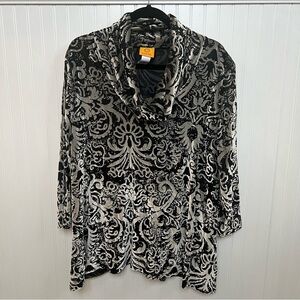 Ruby Rd Black & Silver Burnout Velvet Cowl Neck Lightweight Sweater Size XL